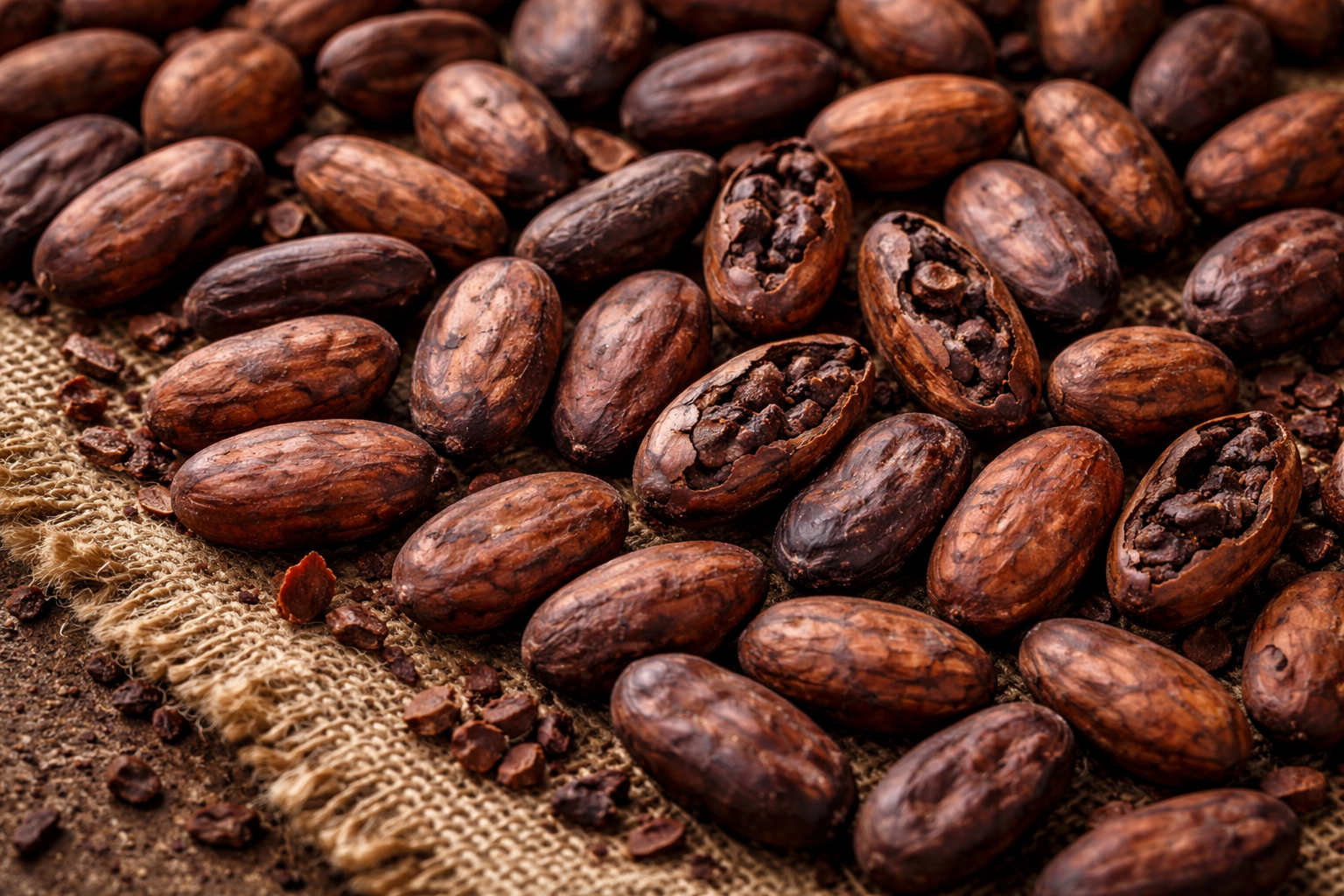 Kavrulmus kakao cekirdekleri yakindan gorunum