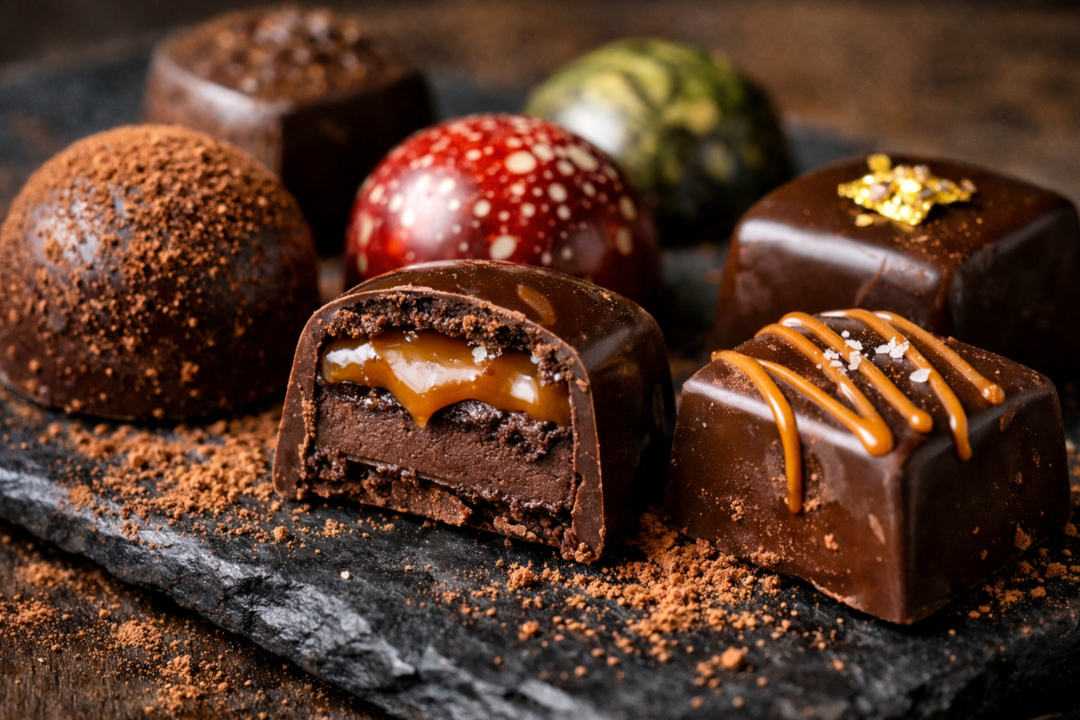 El yapimi pralinler, farkli dolgu cesitleri ile